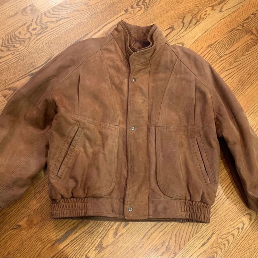 Vintage Neiman Marcus Size 44 Men's Brown Genuine Leather Bomber Jacket Coat